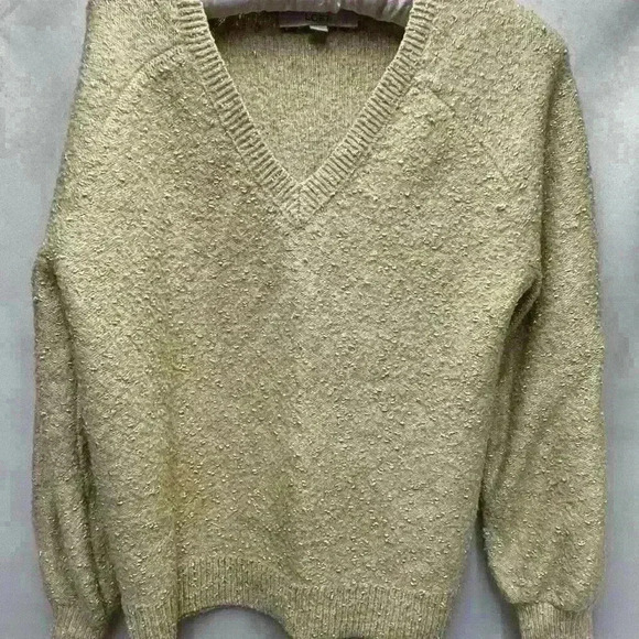 Loft Gold Metallic V Neck Sweater Size Small - Picture 6 of 6